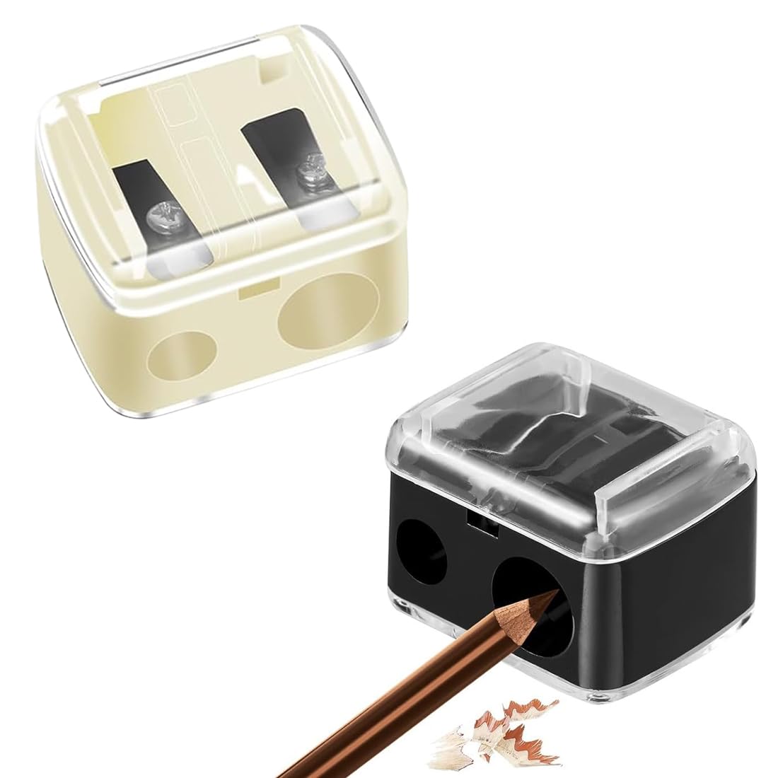 2 Pezzi Temperamatite di Bellezza, Temperino Matita Occhi, Temperino Doppio per Matite Cosmetiche, Temperamatite Trucco, Temperino Trucco, Nero+Beige