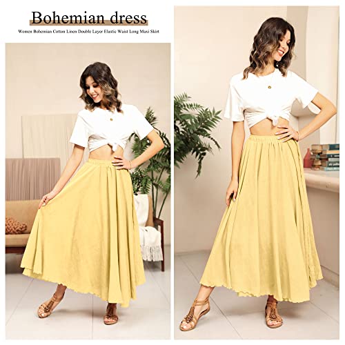 Ezcosplay Women Bohemian Beach A-Line Dress Double Layer Elastic Waist Long Maxi Skirt3