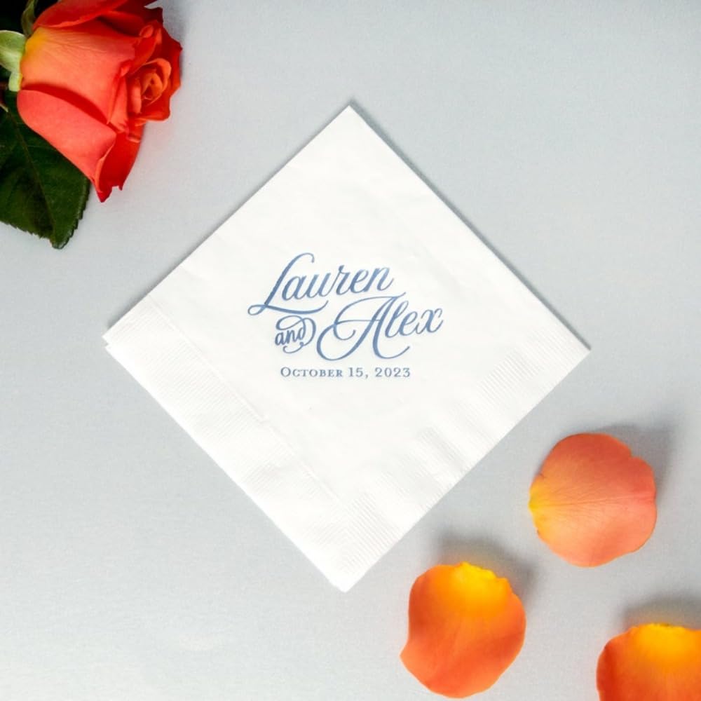 Lot de 100 serviettes de table jetables pour cocktail de mariage avec image