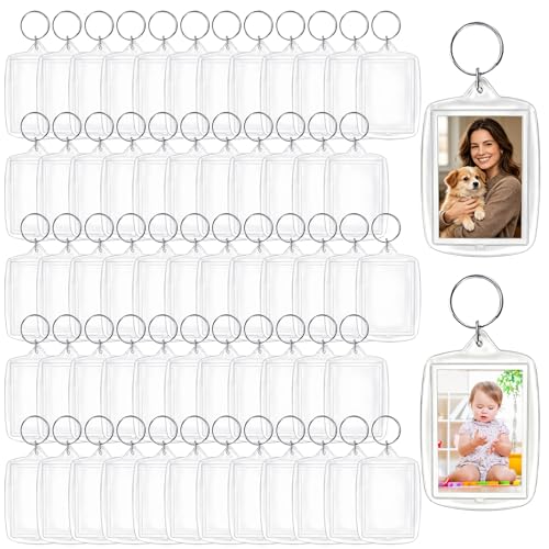 Qyyiguf 60 Pcs Clear Photo Keychain with Split Ring,Acrylic Photo Frame Keyring,Photo Insert Keychains for Personalised Custom,Graduation,Artwork,Party,Gifts