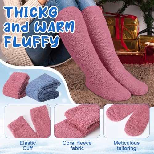 Image of Liitrsh 12 Pairs Fuzzy Socks for Women Knee Fuzzy Socks Long Slipper Socks Warm Cute Winter Socks High Cozy Christmas Fluffy Socks for Women Comfort Sleeping Home, 12 Colors
