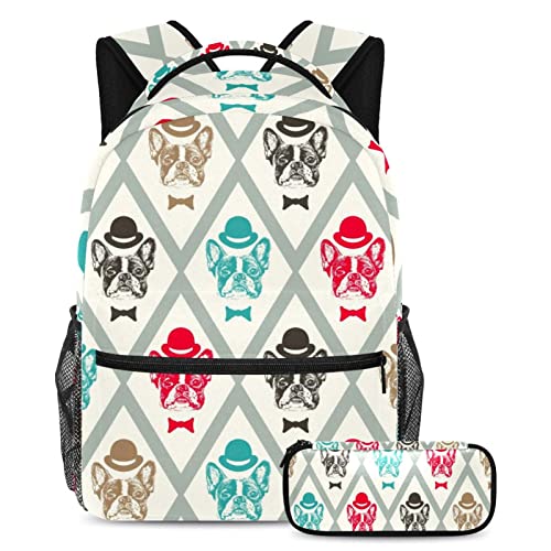 Sac à dos bouledogue français avec porte-bouteille et étui de rangement