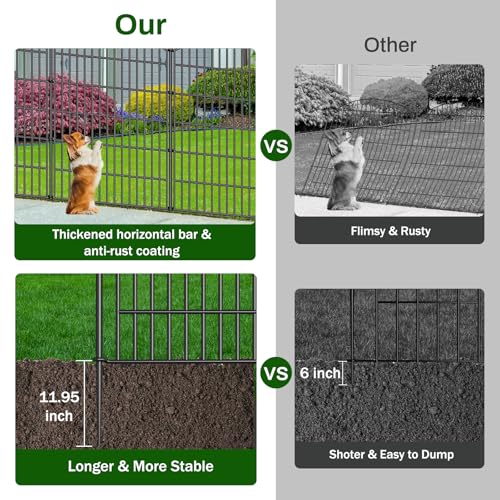 Image of 10 Panels No Dig Decorative Garden Fence - 40 in (H) x 23.6 ft (L), Dog Fence Outdoor for Yard,Rustproof Metal Animal Barrier Ground Stakes Fencing for Garden, Patio, Flower Bed