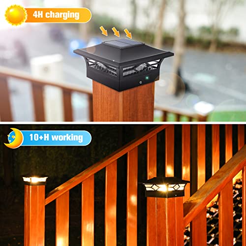 Image of VOLISUN 4Pack Solar Post Cap Lights, 2 Color Modes Deck Lights, Black