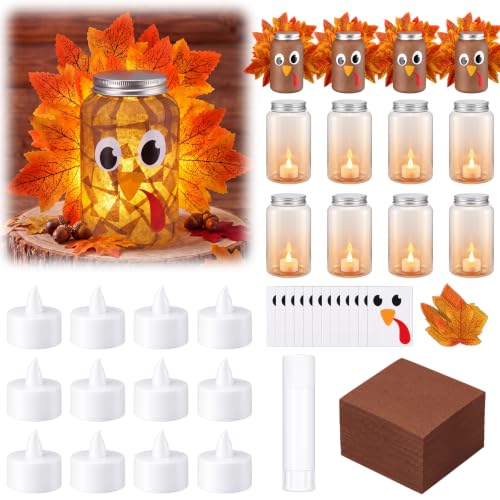 Qinyoung 12 Pcs Thanksgiving Turkey Craft Mason Jars Tissue Paper Craft