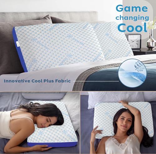 Image of AYKA Cooling Memory Foam Pillow For Neck & Shoulder Pain | Neck Orthopedic Pillow For Sleeping, Pain Relief & Spinal Alignment | Ergonomic Design | 2 Years Warranty (Set of 2),White & Blue
