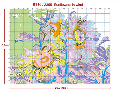 Image of Printed Cross Stitch Kits 11CT 24X19 inch 100% Cotton Holiday Gift DIY Embroidery Starter Kits Easy Patterns Embroidery for Girls Crafts DMC Stamped Cross-Stitch Supplies Needlework Sunflower