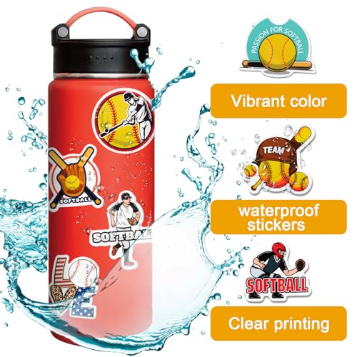 150 calcomanías de sóftbol para personalizar botellas y carpetas escolares 3