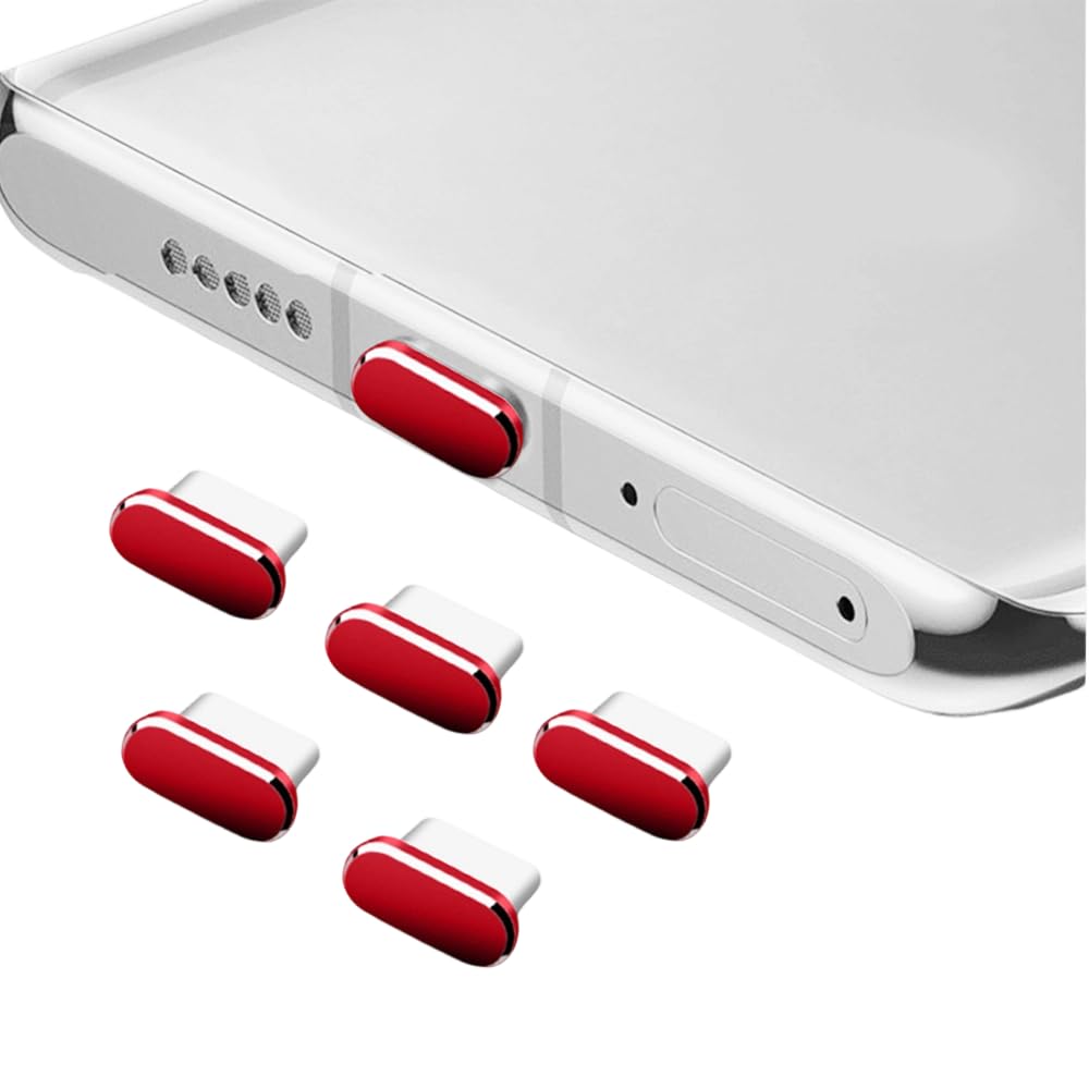 5Pcs Red USB C Dust Plug Type C Anti Dust Plug Cover for iPhone 17, 16, 15 Series, Galaxy S22/S21/S20 and Other USB-C Devices, Charging Port Protector Cap