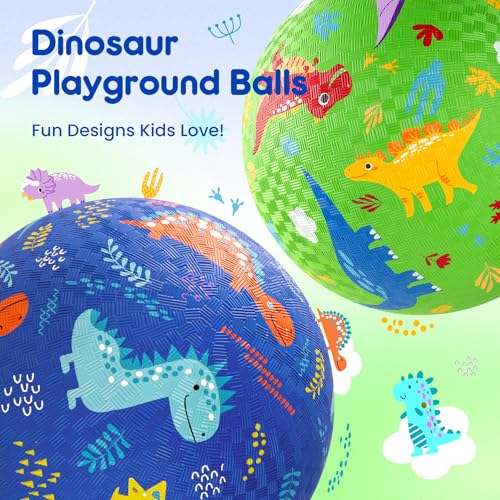 U&C Planet Playground Balls for Toddlers 1-3, 2 Pack 8.5 inch Dinosaur Rubber Balls with Pump, Kickball Ball for Kids Outdoor Indoor, Child Gift for Boys Girls 1-3 3-5 5-10