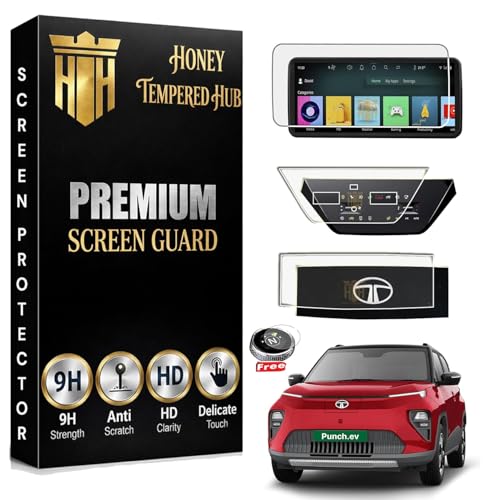 Image of ( 4 PACK ) Screen Protector For NEW TATA PUNCH EV 2026 FACELIFT / 10.25 INCH INFOTAINMENT + DIGITAL STEERING + AC PANEL + GEAR KNOB PROTECTOR /EMPOWERED / EMPOWERED+S punch ev 2026 Car Accessories [Not Tempered Glass]