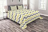 Lunarable Geometric Bedspread, Horizontal Chevron Pattern Zigzag Endless Simplicity Design Print, Decorative Quilted 3 Piece Coverlet Set with 2 Pillow Shams, King Size, White Yellow