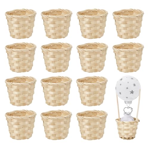 PH PandaHall 16 cestas pequeñas tejidas de madera sin asas, mini cestas para recuerdos, centros de mesa, decoración del hogar, jardín, comestibles, paja, bayas, 60 ~ 94 x 75 mm