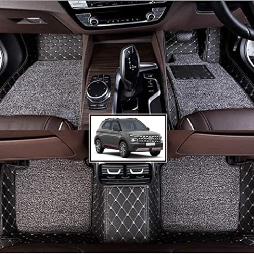 Image of Vahan Expo Premium 7D Car Mat Full Set for Hyundai Venue N-Line (2022-2024) || Luxury Leather Double-Stich 7D Car Floor Mat Complete Set || 100% Waterproof and Washable || Black