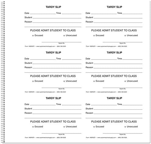 Tardy Slip Book with Carbonless Duplicates 196D-NCR