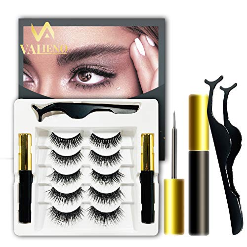 Magnetic Eyelashes with Eyeliner Kit - 3D/5D Natural Look False Lashes with Applicator, 5 Pairs Reusable Waterproof Magnetic Eyelashes and Magnetic Eyeliner Set, No Glue Need