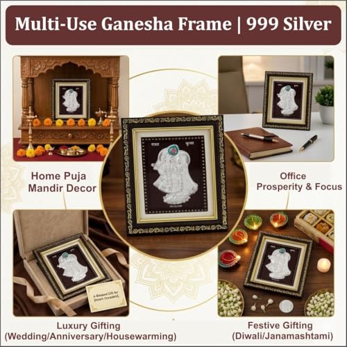 Image of 999Pure Silver Radhakrishna Photo Frame for Home & Office | Premium Silver | PoojaRoom & Wall Decor | Wedding & Festival Gifts | Certificate Included | Tabletop Size 5.5x5 inch