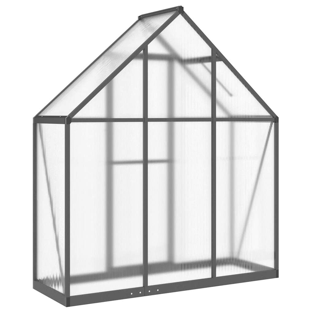Invernadero con marco de cimentación, color antracita, 169 x 58 x 195 cm, aluminio, invernadero y cobertizo de jardín de policarbonato de 4 mm con canalones, ventanas de ventilación