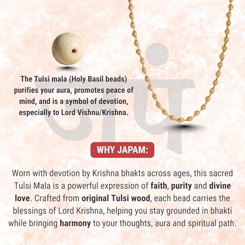 Image of Gold Plated Tulsi Mala 54 Beads | Original Tulsi Japa Mala for Puja, Chanting & Meditation | Certificate of Authenticity | Spiritual Rosary for Men & Women