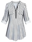 Tanst Sky Elegant Blouses for Women, Notch V Neck Ladies Tops Retro Style Career Clothes 3/4 Rolled