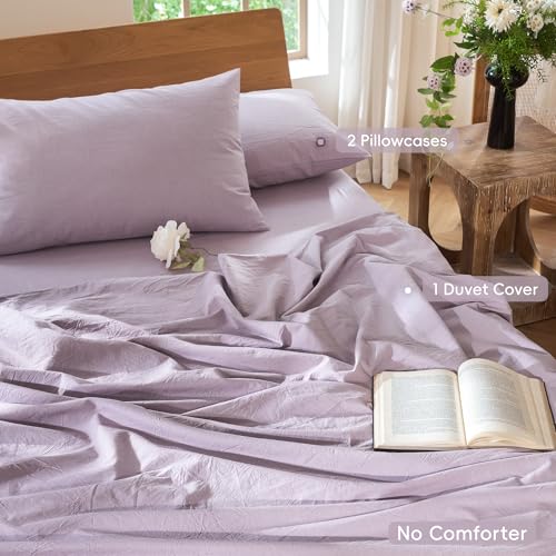 Image of MooMee Duvet Cover Set 100% Washed Cotton Linen Like Full | Relaxed Linen-like Texture. Soft, Breathable & Long-lasting Comfort. Lightweight. Hidden Zipper with 8 Interior Corner Ties