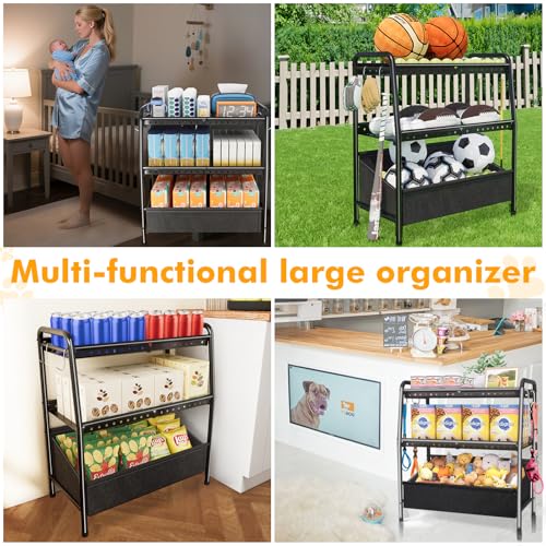 Large Dog Toy Basket Metal with Dog Storage Organizer, Dogs Toys Bin Box with Collar Leash Holder Hook, Dogs Toys Holder Chest Pet Storage Cabinet for Living Room - Image 6