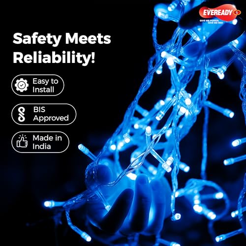 Image of EVEREADY UTSAV, 10 Meter LED Pixel Chain Lights, 46 LEDs, BIS Approved, Decoration Lighting for Festivals, Weddings, Homes & More, Blue Color, Pack of 1