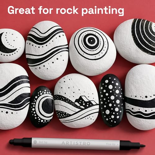 Image of ARTISTRO 12 Black Acrylic Paint Markers for Rock, Fabric, Wood, Glass, Eggs - Dual-Tip Paint Pens for Coloring Books for Adults, Teens, Kids - Art & Craft Supplies - Gift Idea - Easter Basket Stuffers
