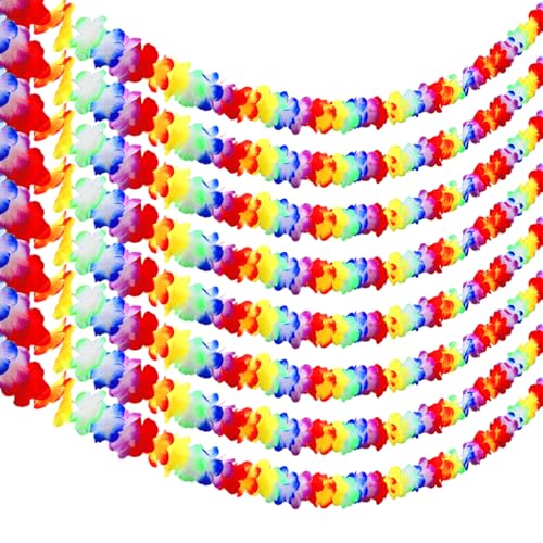 Image of 8 Pack JOVITEC Lei Hawaiian Flowers Garland 20 Feet Each Tropical Multicolor Tropical Flower Lei Garland Flower Leaves Banner for Home Hawaiian Luau Decorations