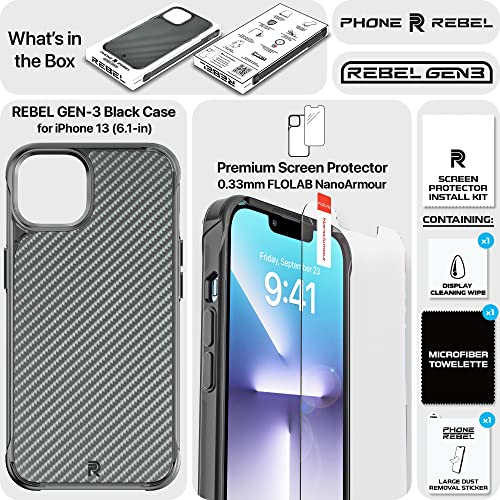 Rebel Phone Iphone 13 Case Series Gen-3 Premium Aramid Fiber, Magsafe Compatible, Protective Shockproof Corners, Metal Buttons, Slim Fit Grip Case For Iphone 13 6.1 Inch 2021 (Black) #TOP5