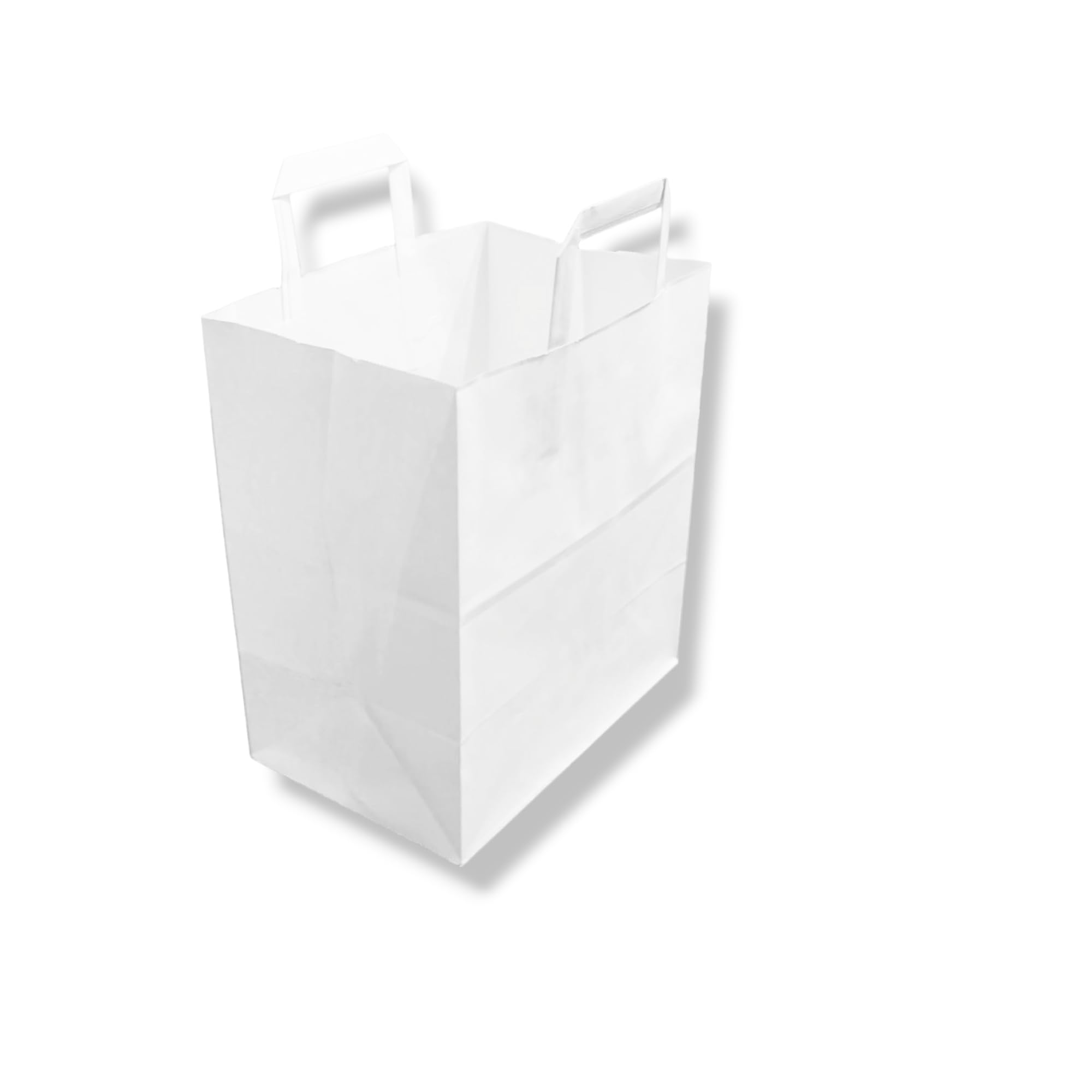 250 Sacs Kraft en Papier Blanc 26+17x29 cm avec Anses Plates - Sac Cabas et Sacs de Courses Polyvalents