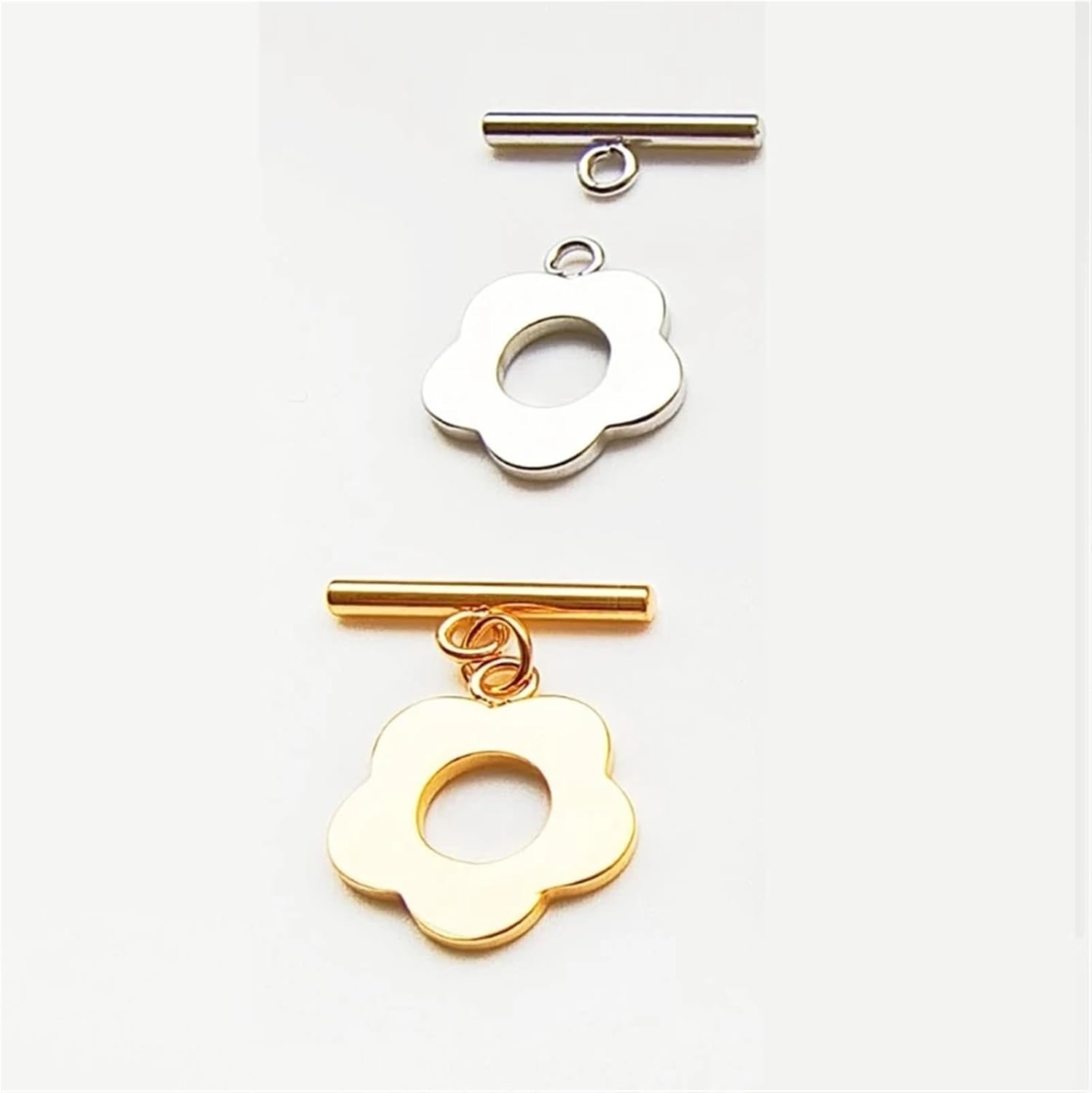 50 Pcs Ring T-Bar Toggle Clasps – Flower OT End Connectors for Jewelry, Necklace & Bracelet Making(Silver)