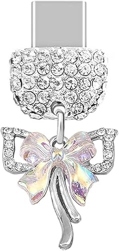 ELISE & FONDA TP224 Tipo-C Puerto de carga Crystal Anti Dust Plug Little Double Bow Cell Phone Charm para Samsung GalaxyOnePlusXiaomioppo Android