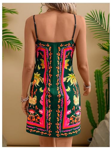 Women's Tropical Print Cami Dress Sleeveless Wrap V Neck Tie Knot Boho Short Dresses2