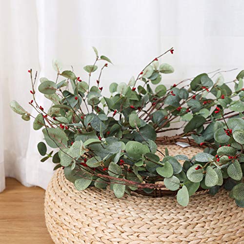 Image of YNYLCHMX Christmas Wreath for Front Door, Artificial Door Wreath Flushed with Eucalyptus Leaves with Berry, Home Decor for Indoor, Windows, Wall, Fireplace, Holiday, Party Decoration, 20 Inch