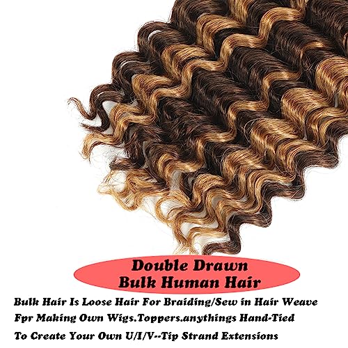 Human Hair for Braiding 20 Inches Deep Wave P4/27 - Bulk Double Drawn Weft Extensions for Knotless Boho Micro Braids 100g (50g x 2) - Image 4