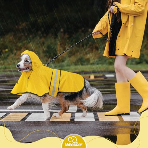 Weesiber Hunderegenmantel, Reflektierender Hund Regenmantel mit Leinenloch, wasserdichte Regenjacke Hunde Verstellbarer Hundeponcho Mit Kapuze (S, Gelb)