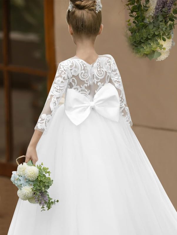 Flower Girl Dresses for Wedding Lace Applique Party Gown Princess Pageant Dress with Bow-Knot4