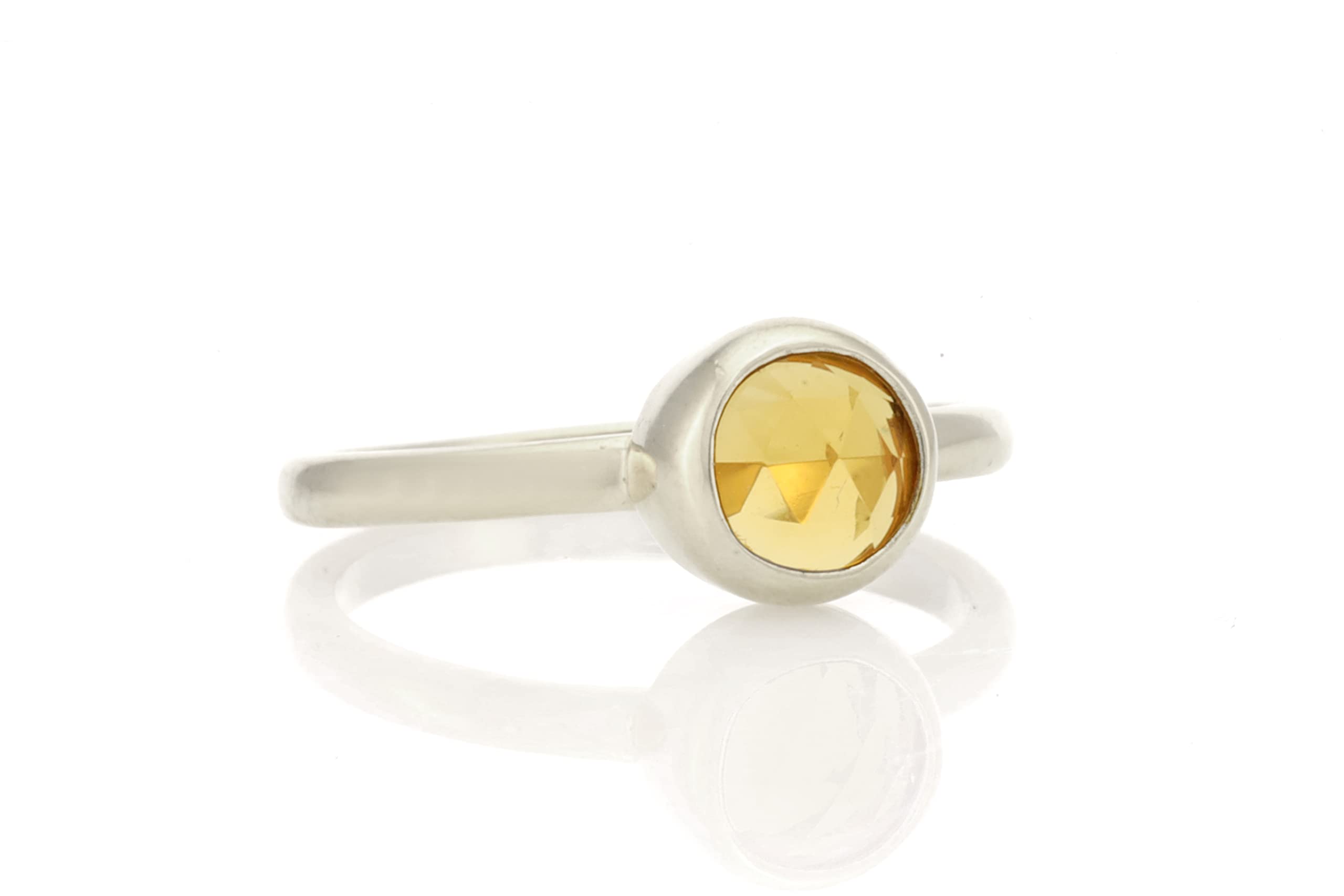 Citrin Edelstein Ring Lünette Set Ringe Verlobung Sterling Silber Ring - Silber Stapelring - November Geburtsstein Massiver Weißgold Ring