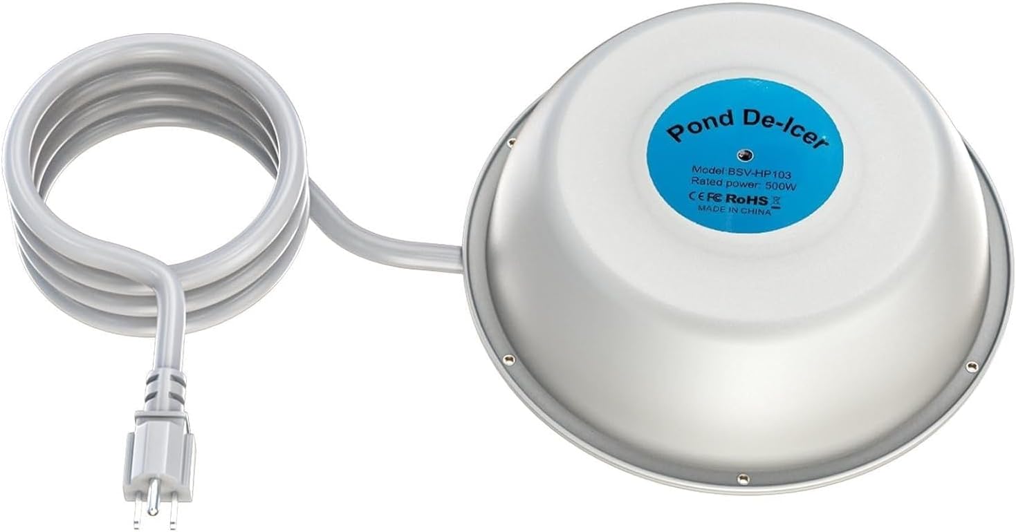NABKA 500W Thermostatically Controlled Floating Pond De-icer, White, Automatic Shut-Off, Winter Ice Prevention for Outdoor Ponds