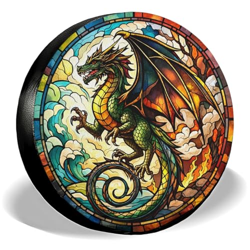 Image of GENANY Colorful Dragon Father's Day PVC Spare Tire Cover for RV Trailer, Waterproof, Size 16 Fits 29-31 Inch