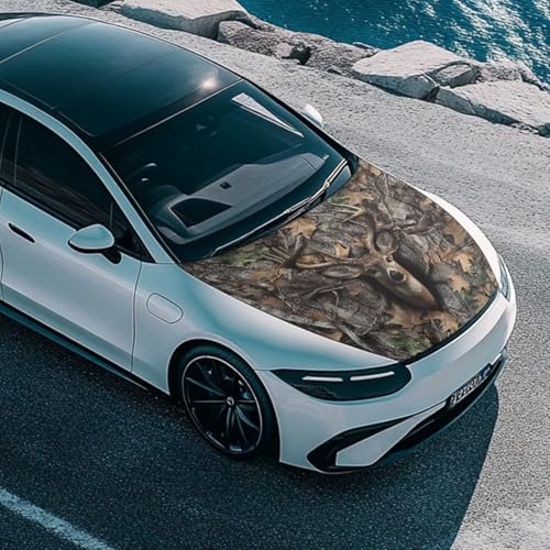 Image of Camo Hunting Deer Car Hood Cover Protector Breathable Elastic Fabrics All-Season Protection Auto Hood Decoration and Protection for Most Sedans Small SUV Truck