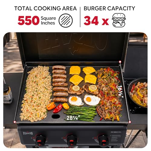 Image of Feasto 28-Inch 3 Burner Propane Flat Top Grill with Hood and Side Burner