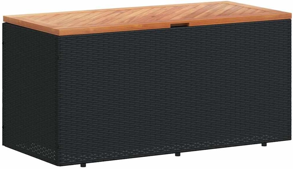 vidaXL Patio Storage Box/Outdoor Bench - PE Rattan/Acacia Wood, Black/Brown, 43.3"x19.7"x21.3"