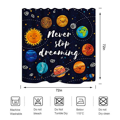 Zxmbf Cartoon Planet Kids Shower Curtain Cute Universe Galaxy Space Solar System Star Cluster Moon Comets Sun Cosmos Waterproof Fabric Bathroom Decor 72X72 Inch Plastic Hooks 12Pcs Navy #TOP3