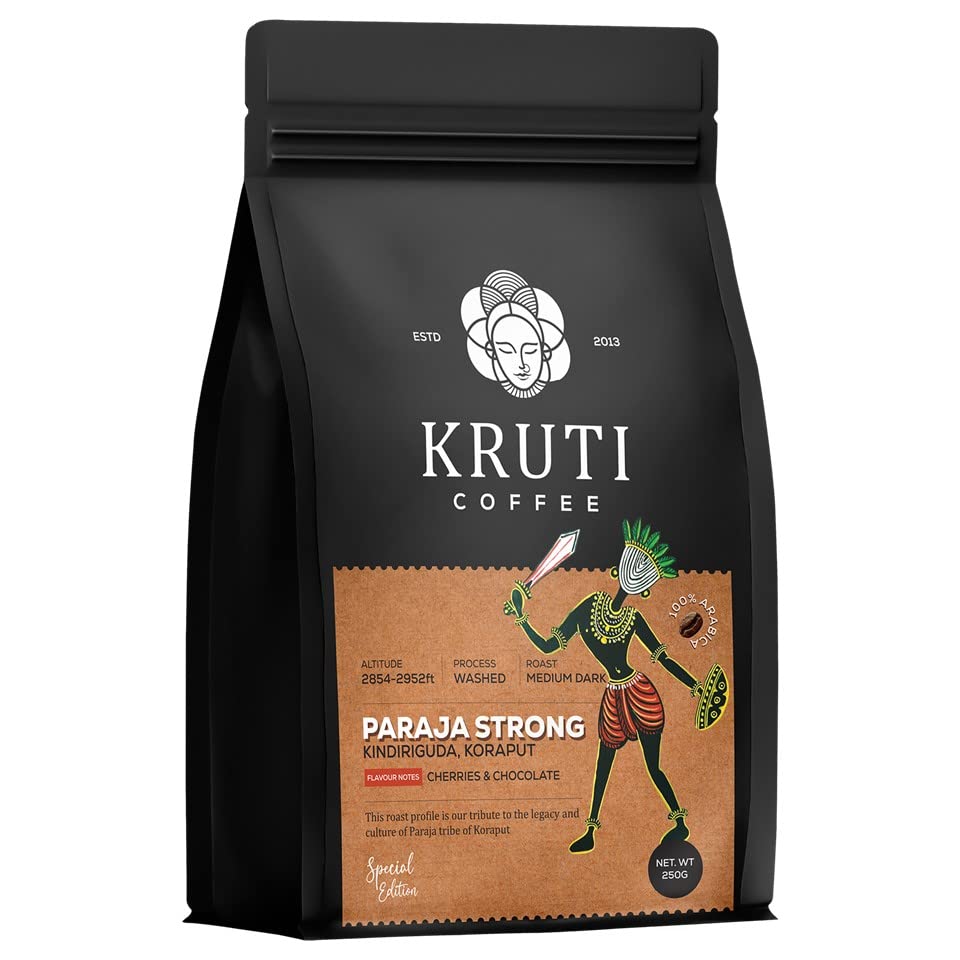 Kruti Coffee-Specialty Coffee Roasters - Whole Bean 250g | Paraja Strong - Medium Dark Roast | Arabica Beans | Single Origin From Koraput | Freshly Roasted