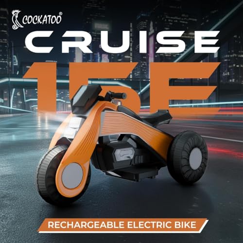 Image of Cockatoo 15E Cruise Rechargable Electric Bike for Kids with Music and LED Light, Kids Scooter Bike for 3+Yrs Boys&Girls Powered by 6V & 4.5 AH Battery for 4.5Hr-6Hr Ride with Foot Accelerator