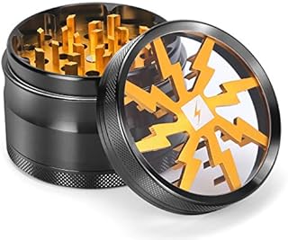 Herb Grinder Clear Cover, Portable Grinders Herb with Sifter and Magnetic Top Best Grinder for Most Herbs with Pollen Scraper 63mm 4 Layers (Golden)