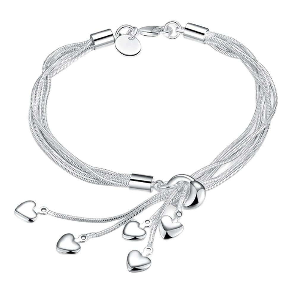 Pulsera y brazalete con dije de corazón y borlas multicapa para mujer