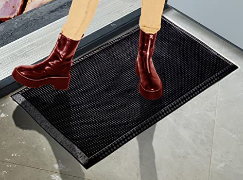 Eshoprate Doormat Sturdy Rubber Doormat(28"X17") For Outdoor Indoor Entryway, Scrapes Shoes Clean, Fingertip Design, Shoe Scraper Mat | Heavy Non-Slip Backing, Ideal Outdoor Mat For Entrance (Black) #TOP5